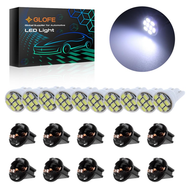 GLOFE T10 194 168 Dash Instrument White LED Light Bulbs Bright Panel Gauge Cluster Dashboard LED Light Bulbs 10Pcs/Set (White) - Image 1